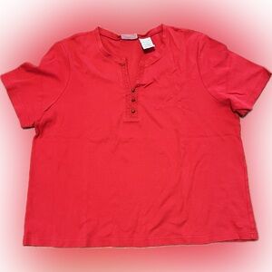 💥White Stag Woman Red Short Sleeve Knit Stretch Shirt Blouse Top T-shirt 1X 16W